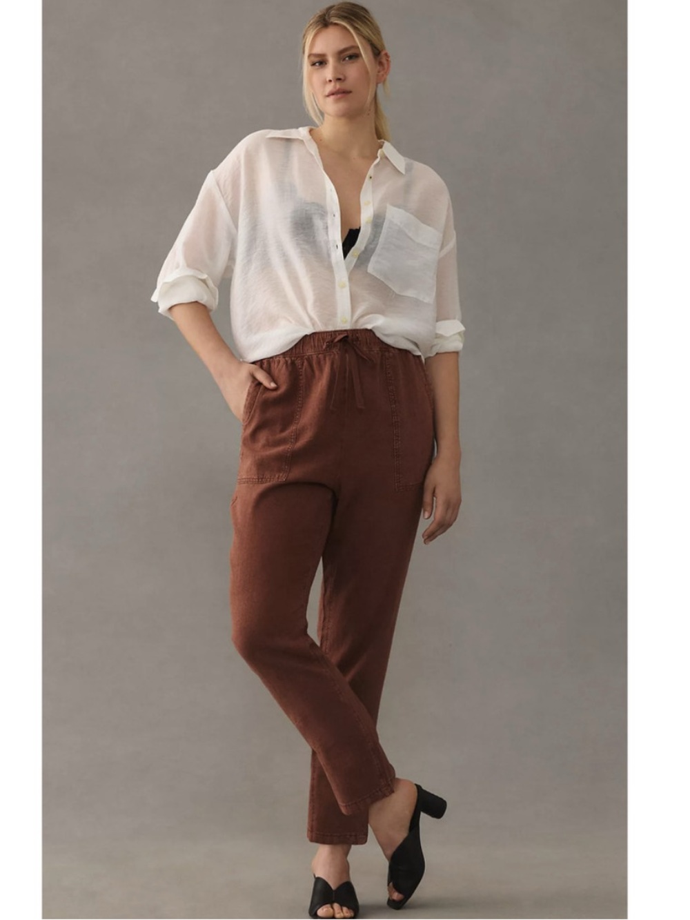 Pilcro Rust Brown Linen Drawstring Pants